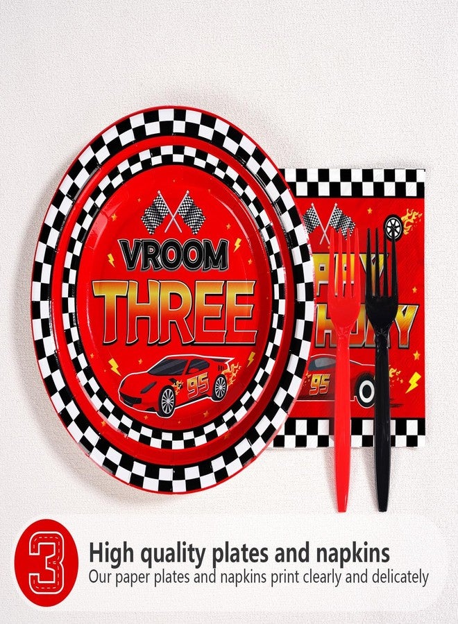 Grencian 96Pcs Red Racing Car 3rd Birthday Party Decorations Supplies Hot Car Plates and Napkins Racing Themed Disposable Tableware Set for 3 years old Boys Transportation Birthday Party Serve 24 - Image 3