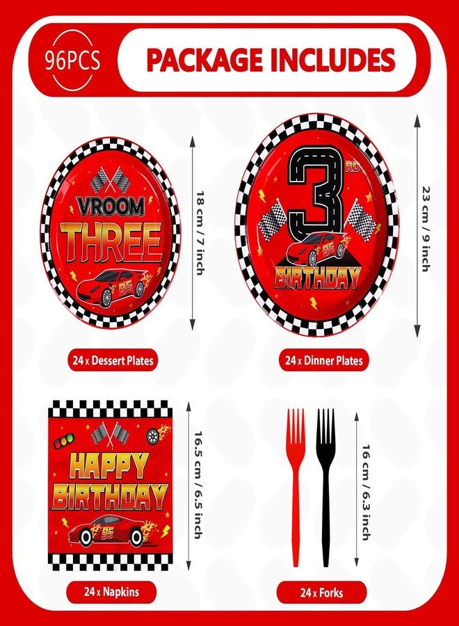 Grencian 96Pcs Red Racing Car 3rd Birthday Party Decorations Supplies Hot Car Plates and Napkins Racing Themed Disposable Tableware Set for 3 years old Boys Transportation Birthday Party Serve 24 - Image 2