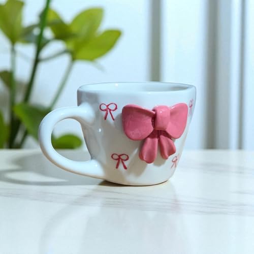 ClayStone Pink & White Tie Design Aesthetic Ceramic Coffee Mug, 200ml - Microwave & Dishwasher Safe - Image 3