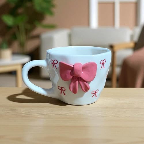 ClayStone Pink & White Tie Design Aesthetic Ceramic Coffee Mug, 200ml - Microwave & Dishwasher Safe - Image 2