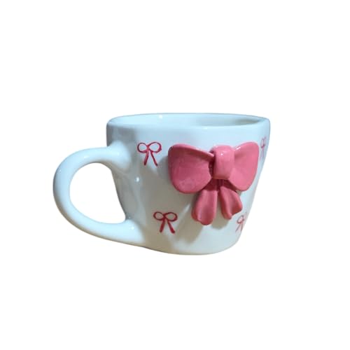 ClayStone Pink & White Tie Design Aesthetic Ceramic Coffee Mug, 200ml - Microwave & Dishwasher Safe - Image 4