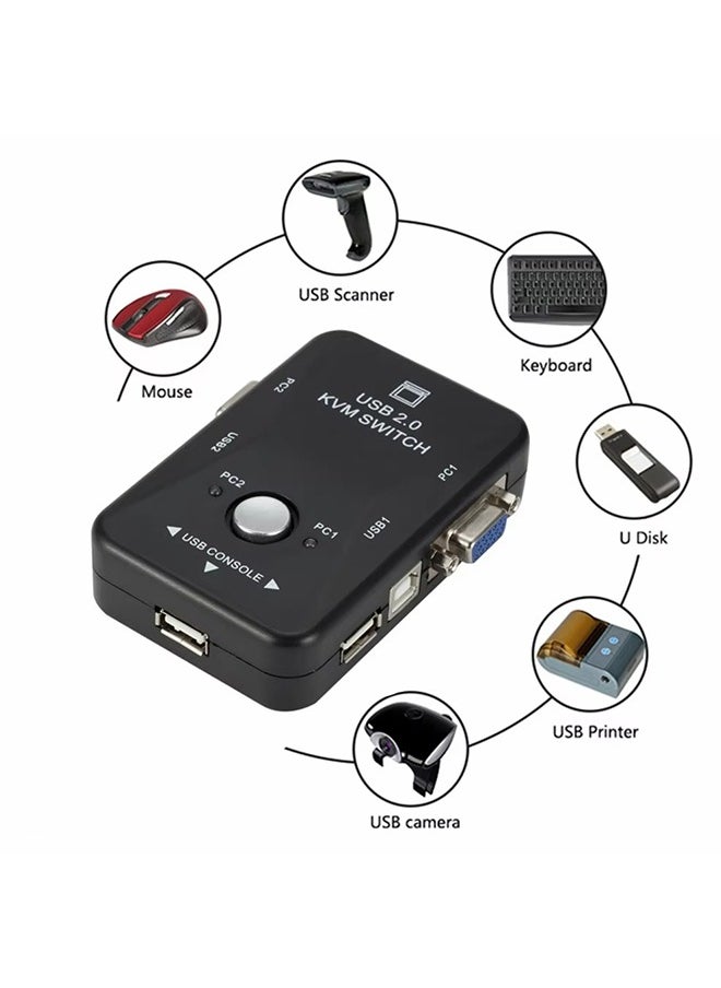 Generic - KVM Switch Box with USB 2.0 Port and VGA/SVGA Port Black - Image 1