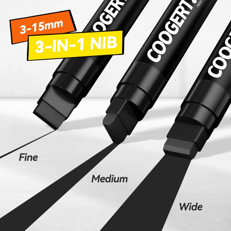 Coogert 3Pcs Black Jumbo Poster Markers, 15MM Thick Permanent Acrylic Graffiti Markers, Wide Tip Paint Marker for Canvas, Posters Board, Fabric, Window, Glass, Wood, Teachers,Banner painting supplie - Image 2