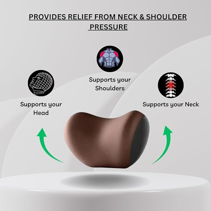 TENDULA Car Neck Rest Pillow for Head Rest Memory Foam Neck Support Car Pillows and Cushions for Head Neck Support in Travel for All Car Support Brown - Image 2