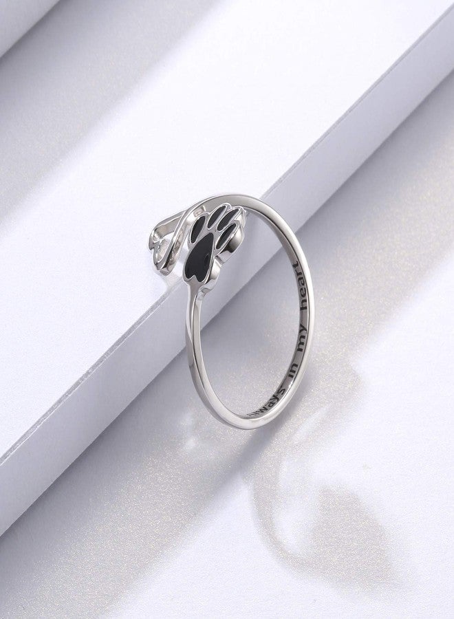 Sariel Puppy Pet Lovers Paw Print Heart 925 Sterling Silver Adjustable Ring - Animal Jewelry Creative Pierced Love Dog Cat Claw - Pet Loving Friend Families Gifts (Black Heart Paw) - Image 3