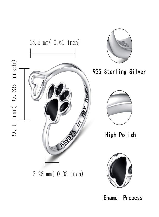 Sariel Puppy Pet Lovers Paw Print Heart 925 Sterling Silver Adjustable Ring - Animal Jewelry Creative Pierced Love Dog Cat Claw - Pet Loving Friend Families Gifts (Black Heart Paw) - Image 4