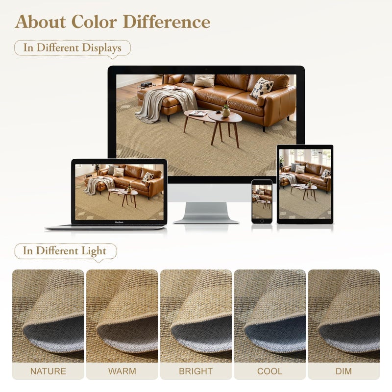 LIVEBOX Scalloped Easy Jute Diamond 3x5 Outdoor Rug, Washable Non-Slip Tan Rugs for Entryway, Geometric Checkered Indoor Outdoor Rug Farmhouse Carpet Door Mat for Patio Porch Bedroom Living Room - Image 4