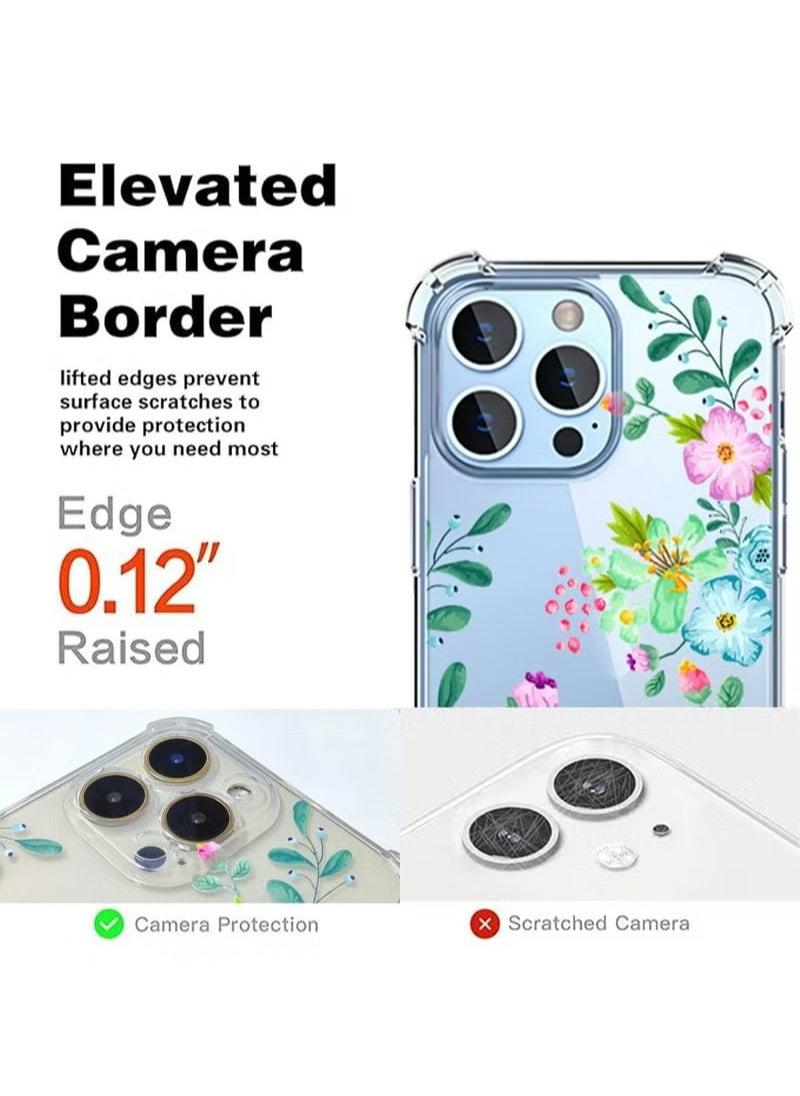 X-level - iPhone 15 Pro Max Case Transparent Mobile Phone Back Flowers Pattern Four Corner Shockproof Protective Camera Protection Funtion With 1 Screen Film Tempered Glass Cover Protector For Women Girl - Image 1