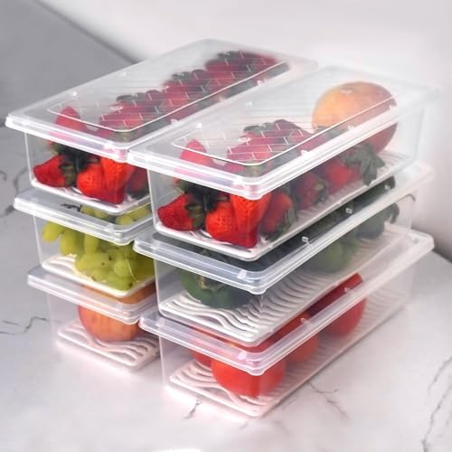 Qshare Fridge Container - Plastic Fridge Storage Box with Removable Drain Plate, Leak-Proof Lid Fridge Storage Box, Fridge Organizer Container Keep for Fruits, Vegetables, Fish, Meat (1500ml) (6) - Image 1