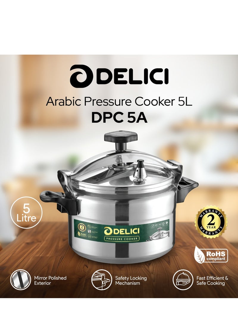 DELICI Aluminium Pressure Cooker 5 Litre (DPC 5A) – Durable Heavy-Duty Body & Lid, Fast & Safe Cooking with Strong Heat-Resistant Base, Safety Locking Mechanism, Long-Lasting Rubber Gasket, ISI Certified, 2-Year Warranty  - Image 2