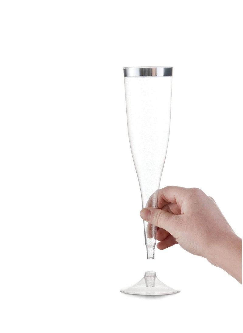 SYOSI 12 PCS Plastic Flutes Sliver Glitter Plastic Cups 6 5 OZ Clear Plastic Cups Tumblers Fancy Disposable Hard Plastic Cups with Sliver Glitter Premium Wedding Cups Elegant Party Cups  - Image 2