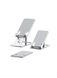 OUYoo OUYoo Foldable Cell Phone Stand Holder Aluminum Adjustable Height Nonslip Adhesive Portable Cellphone Cradle for Desk Office Table Home Travel Mobile Smartphone Compatible with tablets（silver）  - Image 1
