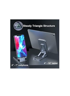 OUYoo OUYoo Foldable Cell Phone Stand Holder Aluminum Adjustable Height Nonslip Adhesive Portable Cellphone Cradle for Desk Office Table Home Travel Mobile Smartphone Compatible with tablets（silver）  - Image 3