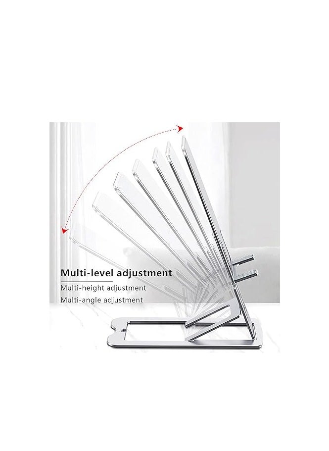 OUYoo - OUYoo Foldable Cell Phone Stand Holder Aluminum Adjustable Height Nonslip Adhesive Portable Cellphone Cradle for Desk Office Table Home Travel Mobile Smartphone Compatible with tablets（silver） - Image 1