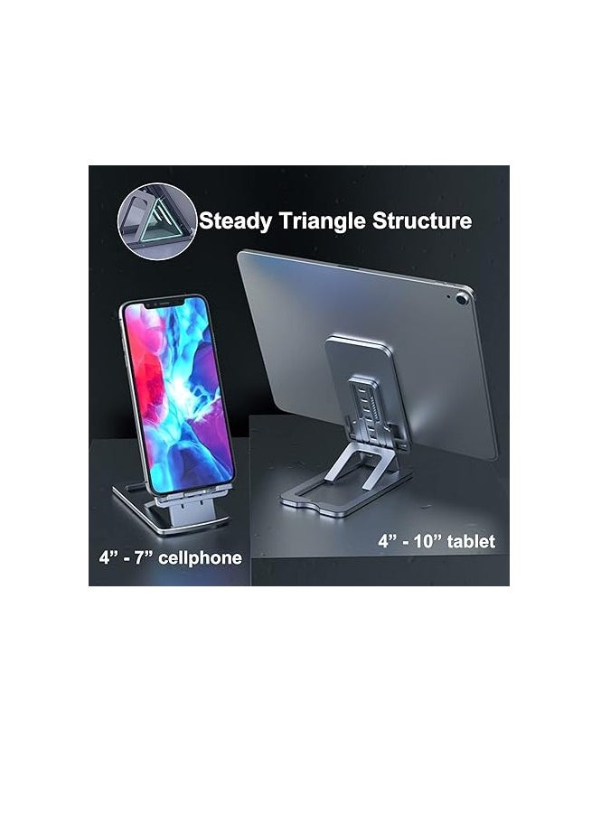 OUYoo OUYoo Foldable Cell Phone Stand Holder Aluminum Adjustable Height Nonslip Adhesive Portable Cellphone Cradle for Desk Office Table Home Travel Mobile Smartphone Compatible with tablets（silver）  - Image 3