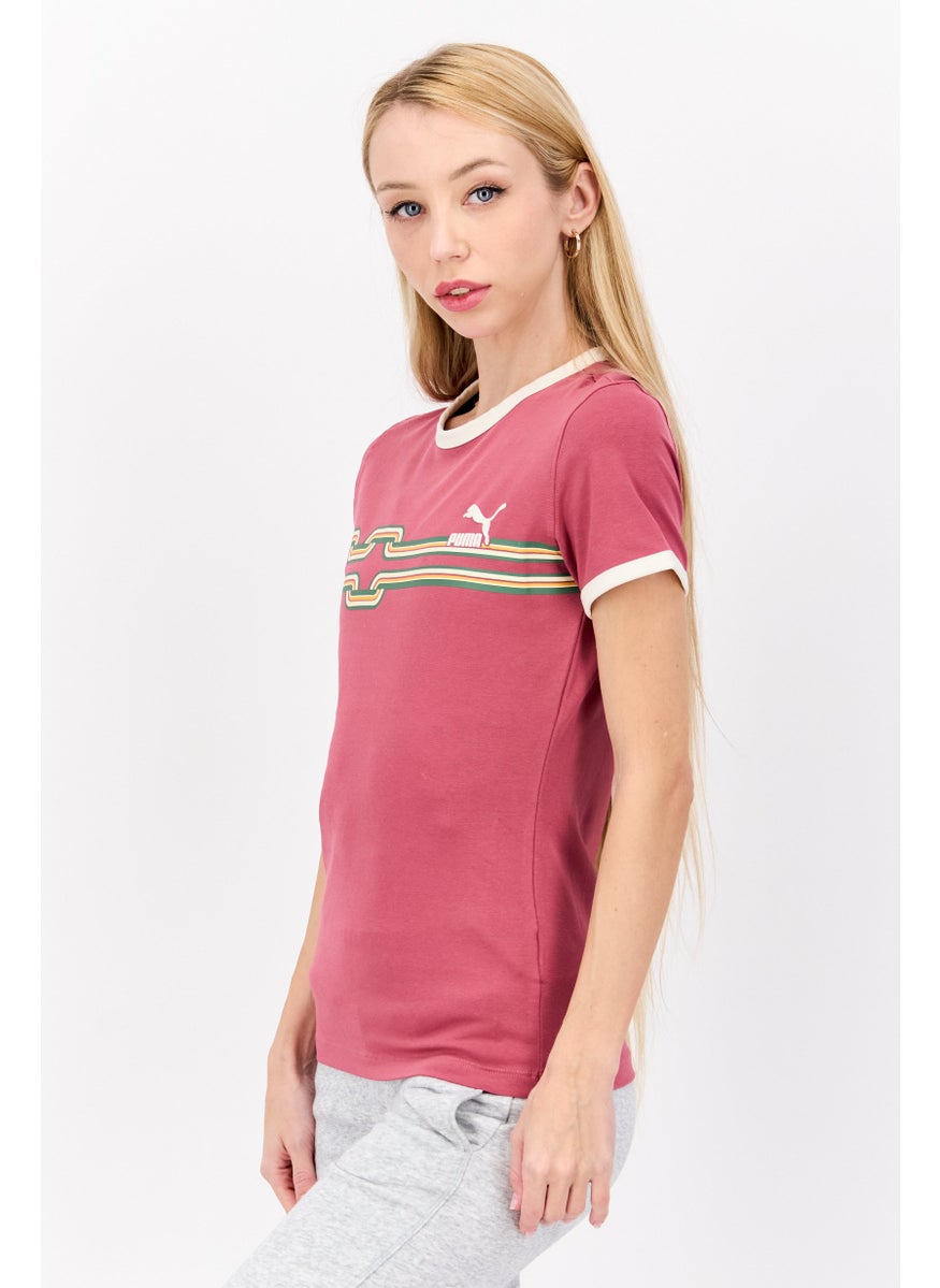 PUMA Women Sportswear Fit Brand Logo Short Sleeve Training T-Shirt, Mauve Combo  - Image 3