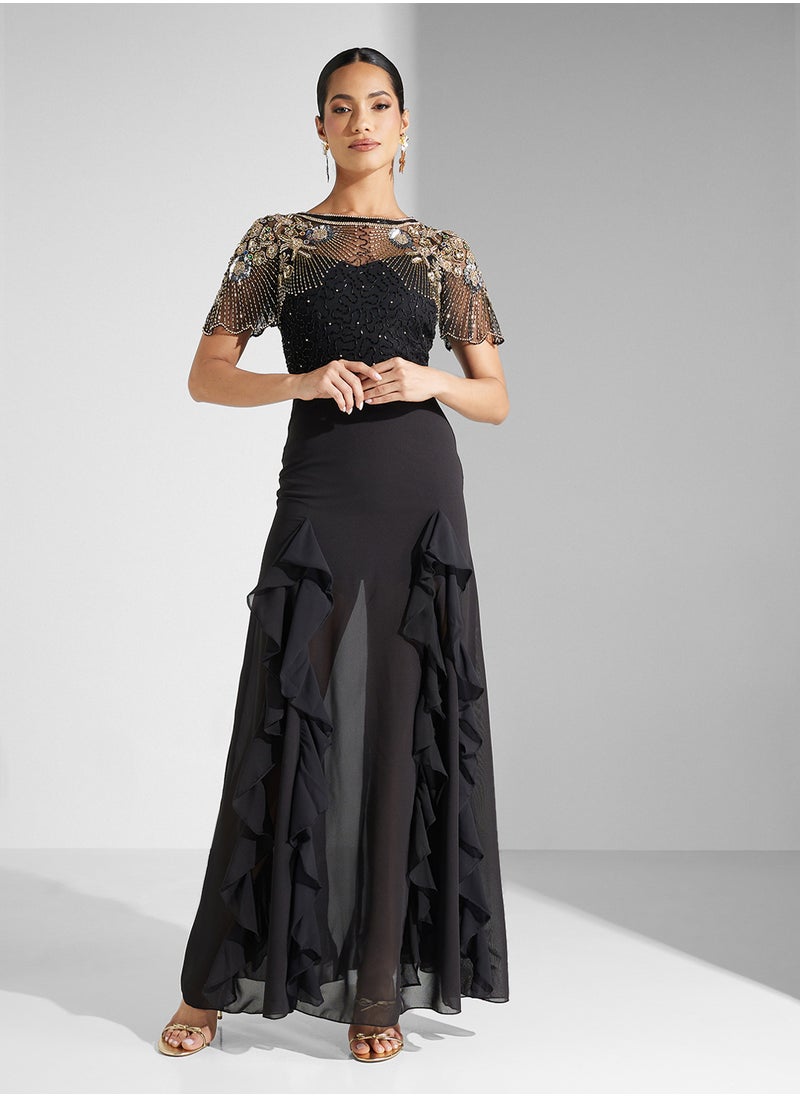 Virgos Lounge Ruffle Detailed Embellished Dress  - Image 4