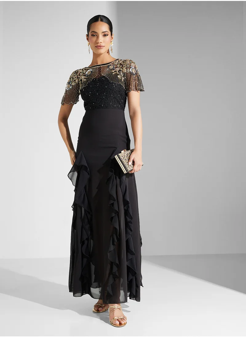 فيرجوس لاونج Ruffle Detailed Embellished Dress