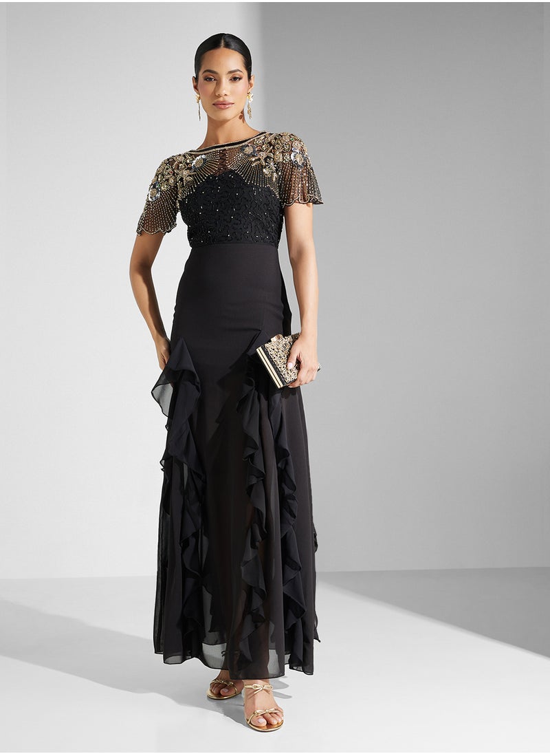 Virgos Lounge Ruffle Detailed Embellished Dress  - Image 1
