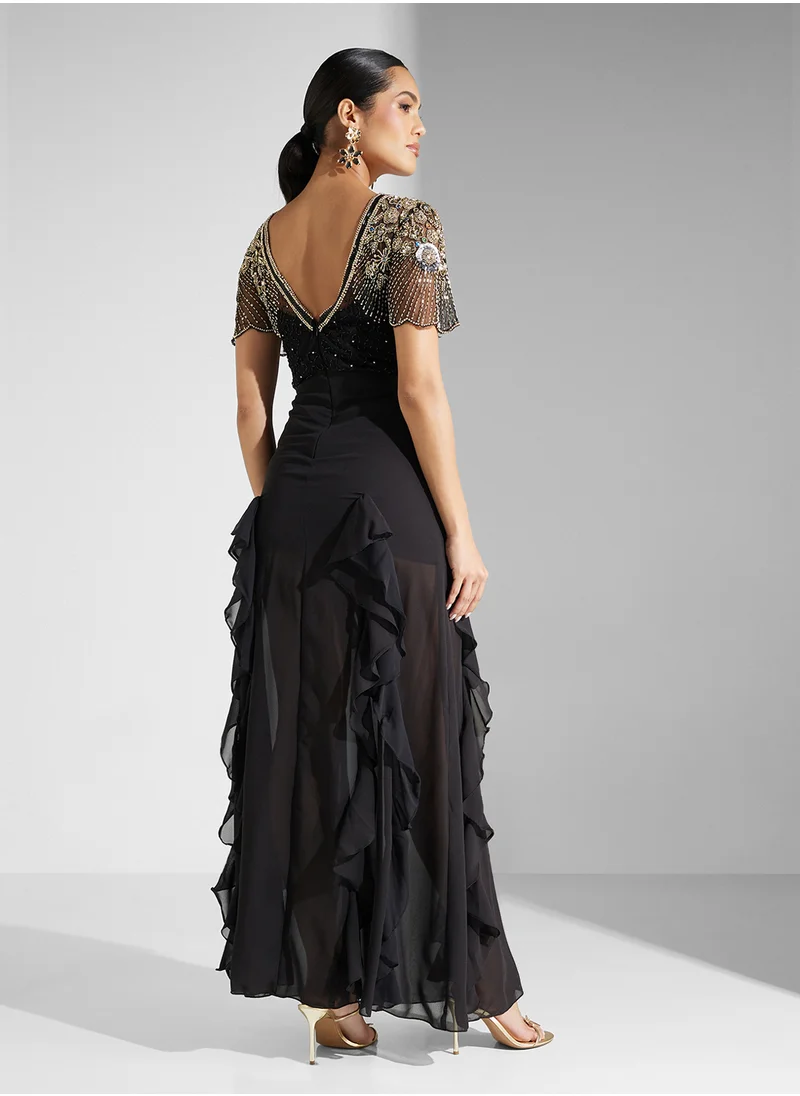 فيرجوس لاونج Ruffle Detailed Embellished Dress