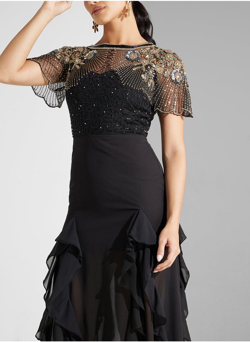 Virgos Lounge Ruffle Detailed Embellished Dress  - Image 3