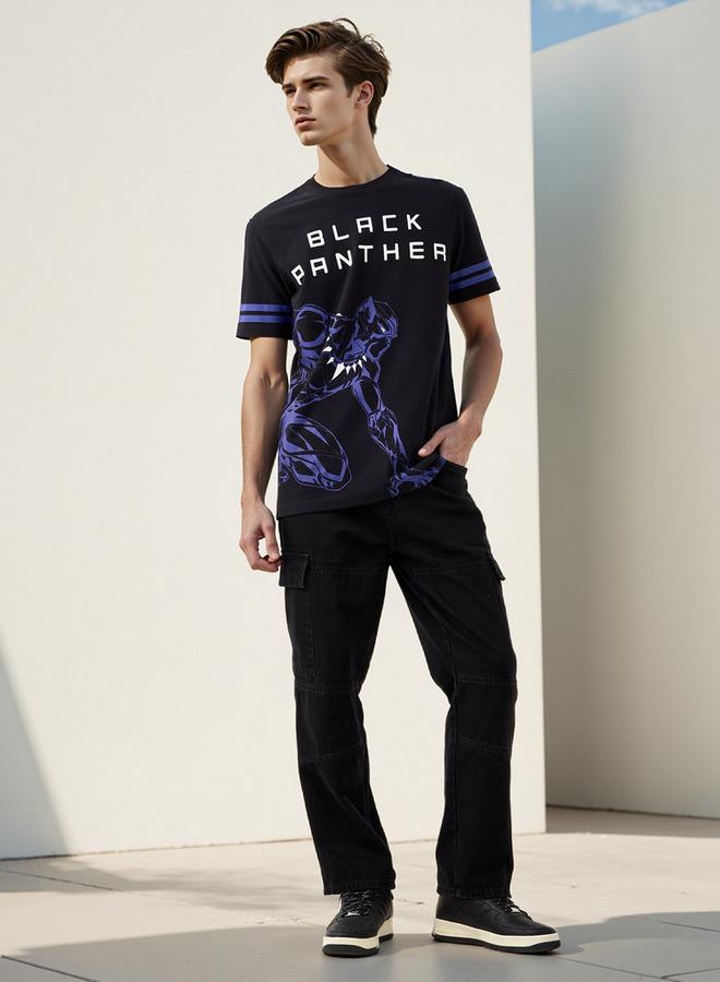 Splash FAV Black Panther Print T-shirt with Crew Neck and Short Sleeves - Image 2