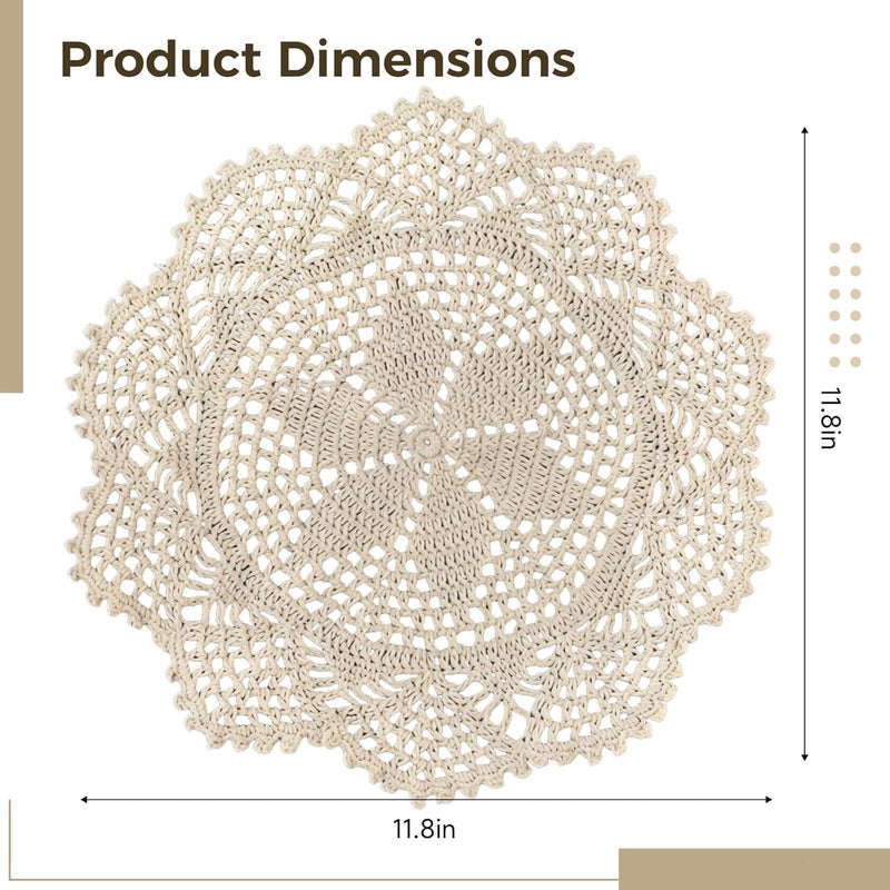 Polyester Quality 4 Pcs Doilies, 12 in / 30 Cm Handcrafted Lace, Fine Design Crochet, for Parties Weddings and Home Tables Decoration, Dining Ideal and Crafts - Image 5