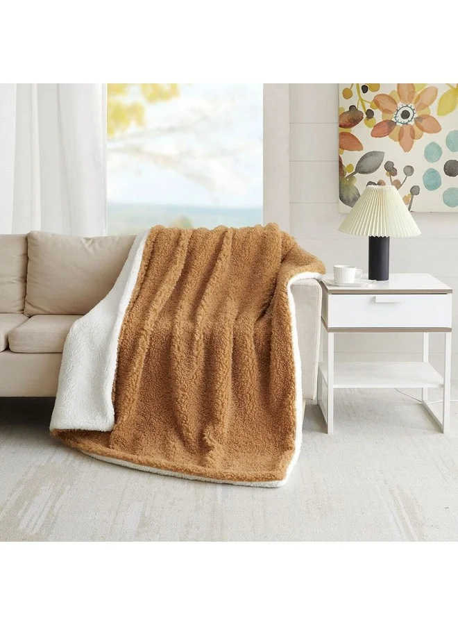 Mezoe Soft and Luxurious Comfortable Sherpa Throw Brown and White 1 x 153 x 127 cm ALPACA 01