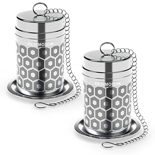 Reinmoson 2 Pack Reinmoson Tea Strainers for Loose Tea, Extra Fine Mesh Tea Infuser, 304 Stainless Steel & Updated Slim Threaded Lid, Loose Leaf Tea Steeper for Black Tea, Rooibos, etc - Image 1