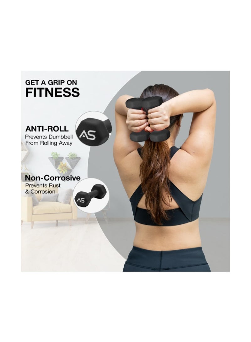 Allure Sphere Neoprene Dumbbell Set For Home Gym Exercise - Anti Slip Fitness Equipment For Pilates, Cardio, Training - Anti Sweat Hex Dumbbells in 1Kg 2Kg 3Kg 4Kg 5Kg In Pair - Image 3