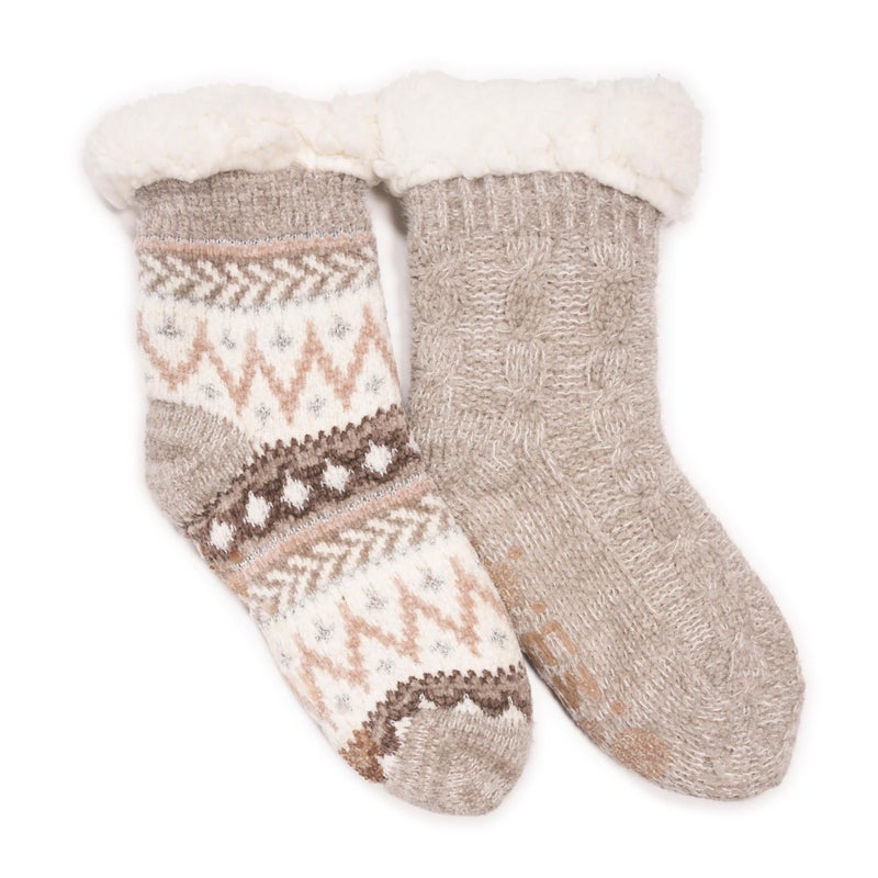 MUK LUKS Women's Chenille Eyelash Mix Cabin Sock (2 Pair Pack), Grey, L/XL - Image 1