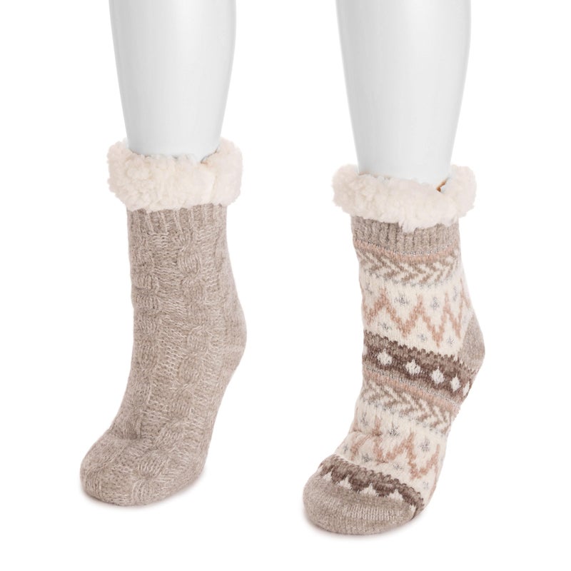 MUK LUKS Women's Chenille Eyelash Mix Cabin Sock (2 Pair Pack), Grey, L/XL - Image 2