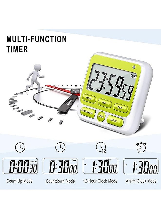 إم إكس إن مؤقت المطبخ الرقمي مع مفتاح تشغيل/إيقاف تشغيل كتم الصوت/إنذار الصوت، ساعة ومنبه 12 ساعة، وظيفة الذاكرة العد لأعلى والعد لأسفل للأطفال المعلمين أثناء الطهي، شاشة عرض كبيرة، مغناطيس قوي (أخضر) - Image 4