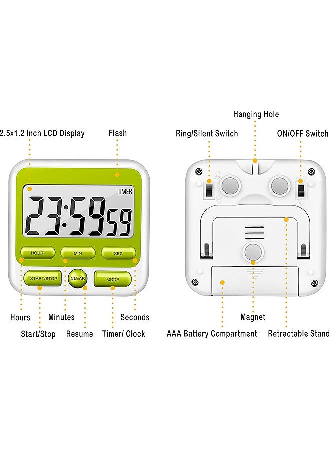 إم إكس إن مؤقت المطبخ الرقمي مع مفتاح تشغيل/إيقاف تشغيل كتم الصوت/إنذار الصوت، ساعة ومنبه 12 ساعة، وظيفة الذاكرة العد لأعلى والعد لأسفل للأطفال المعلمين أثناء الطهي، شاشة عرض كبيرة، مغناطيس قوي (أخضر) - Image 5