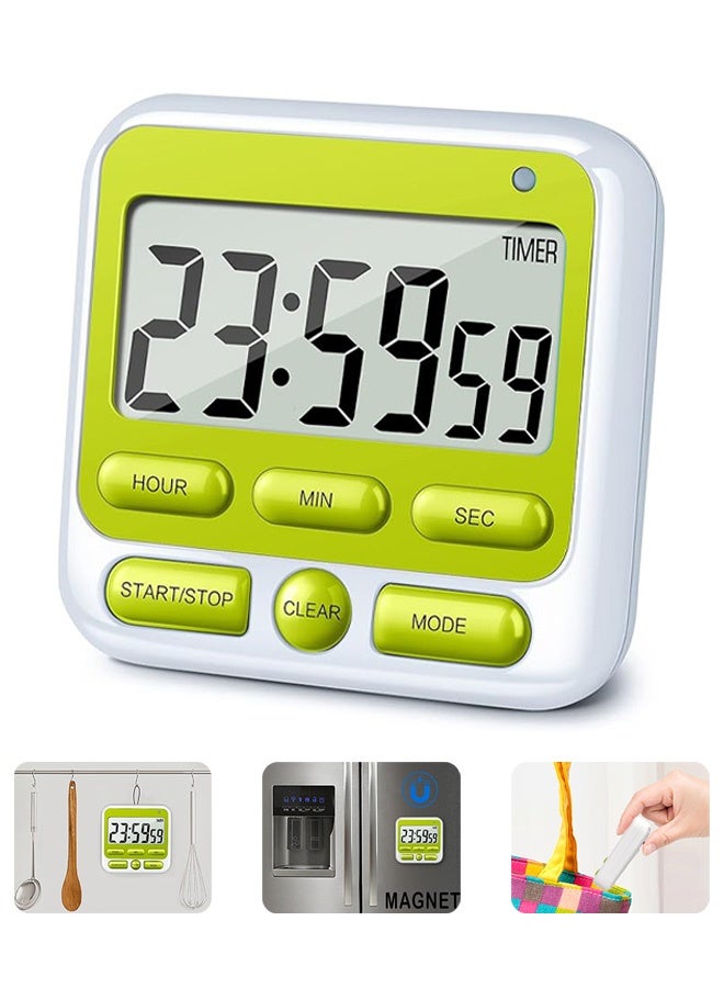 إم إكس إن مؤقت المطبخ الرقمي مع مفتاح تشغيل/إيقاف تشغيل كتم الصوت/إنذار الصوت، ساعة ومنبه 12 ساعة، وظيفة الذاكرة العد لأعلى والعد لأسفل للأطفال المعلمين أثناء الطهي، شاشة عرض كبيرة، مغناطيس قوي (أخضر) - Image 1