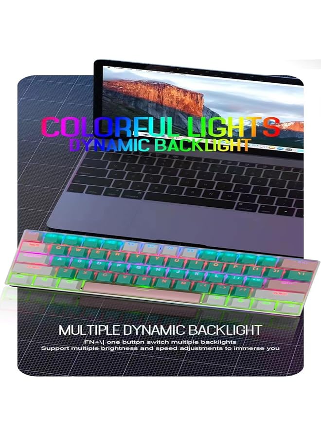 61 Keys Rgb Gaming Keyboard 60% Mini Wired Waterproof With Anti Ghosting Keyboard And Three Color Keycaps With Red Switch For Gamers(Tiffany Green White And Light Pink) - Image 2