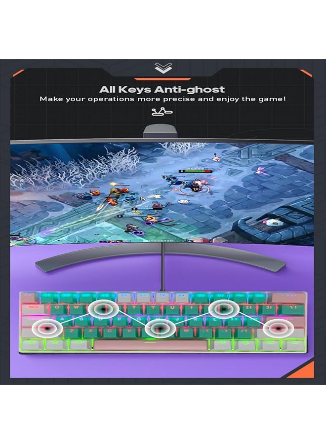 61 Keys Rgb Gaming Keyboard 60% Mini Wired Waterproof With Anti Ghosting Keyboard And Three Color Keycaps With Red Switch For Gamers(Tiffany Green White And Light Pink) - Image 3