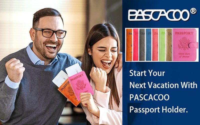PASCACOO محفظة حامل جواز سفر مع حجب إشارات RFID من الجلد، إكسسوارات سفر للنساء والرجال (#بني) - Image 3