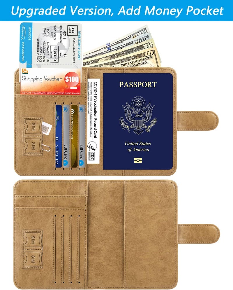 PASCACOO محفظة حامل جواز سفر مع حجب إشارات RFID من الجلد، إكسسوارات سفر للنساء والرجال (#بني) - Image 4