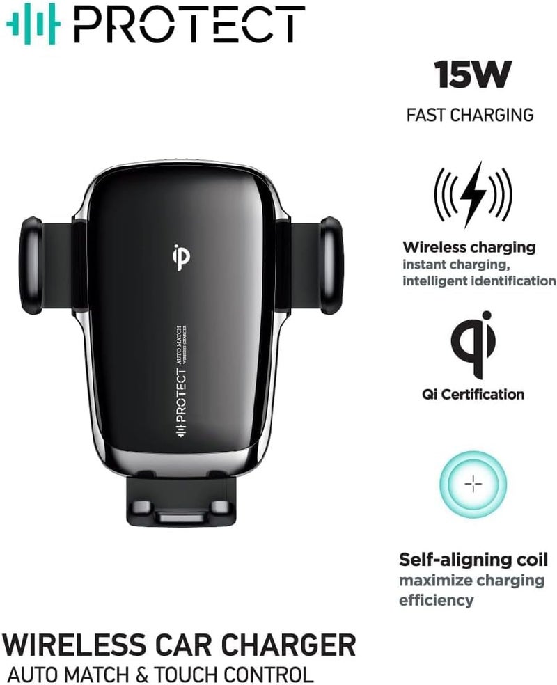 Protect JR-ZS248 15W Fast Wireless Car Charger - Auto-Clamping & touch control - Car Air Vent Mount - Image 2