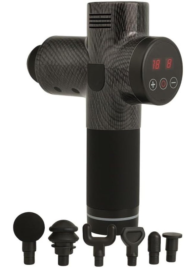 Massage gun with 30 speeds and 6 heads in a metal case with an LCD touch screen - Image 1