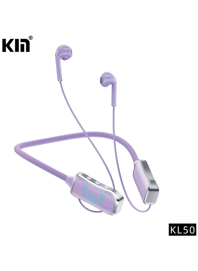Kin KL50 Bluetooth Neckband Earphones 48H Playtime With LED Display TF Card Slot Multi Functional Button Control Purple - Image 1