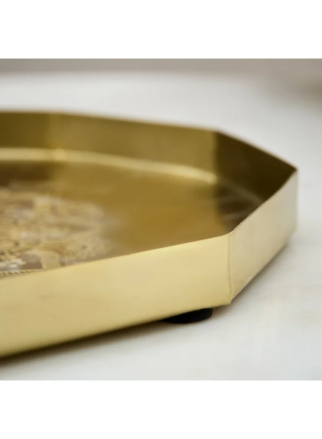 Isac Metal Etched Decorative Tray - 27x26x2 cm