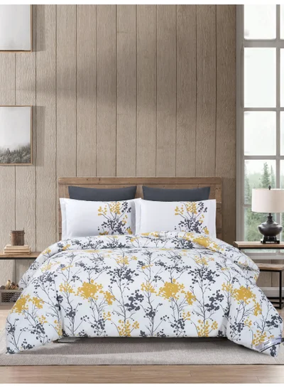 Doona Printed 4-Pcs Single Comforter Bedding Set Fits 120x200cm -Includes Comforter, Fitted Sheet, Pillow Shams & Pillowcases – Soft Microfiber Fabric with Soft 350 GSm Filling