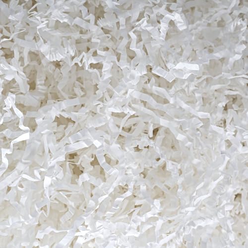 LWWTBS Crinkle Cut Paper 7oz Shredded Packing Grass Cushion Paper for Gift Baskets Christmas Wedding Birthday Bridesmaid Engagement Craft Gift boxes Stuffing Bags Filler (White)