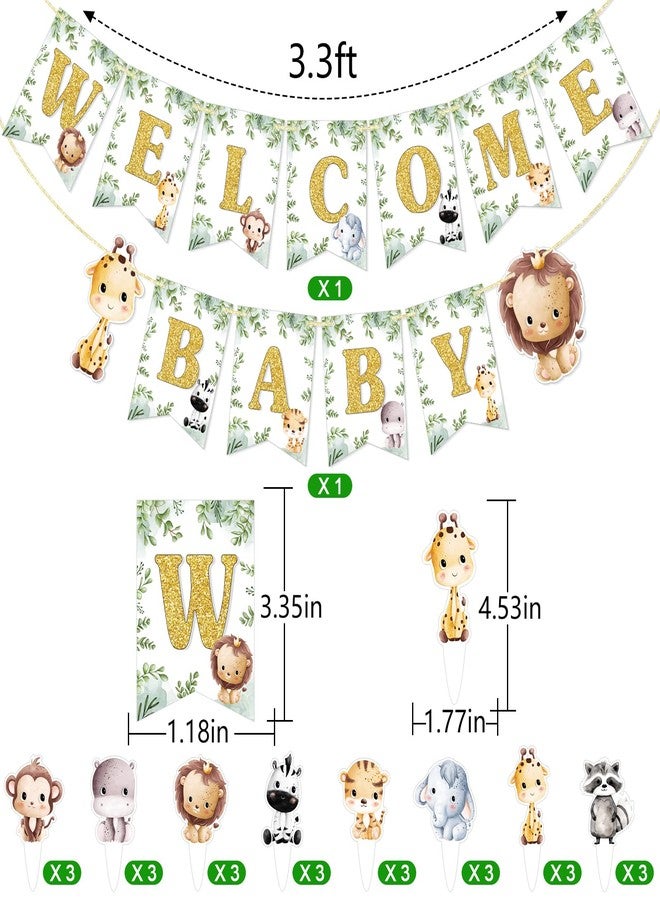 FOZEE Safari Welcome Baby Banner, Jungle Animal Hanging Swirls, Cupcake Toppers, Pre-strung Jungle Safari Baby Shower Gender Reveal Decorations, 34Pcs - Image 2