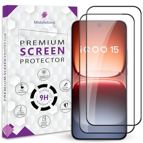 Mobilebies® Premium Tempered Glass Screen Protector Guard For iQOO 15 5G (6.85 Inch, Pack of 2) | HD Clear Edge to Edge Coverage With Easy to installation kit - Image 1