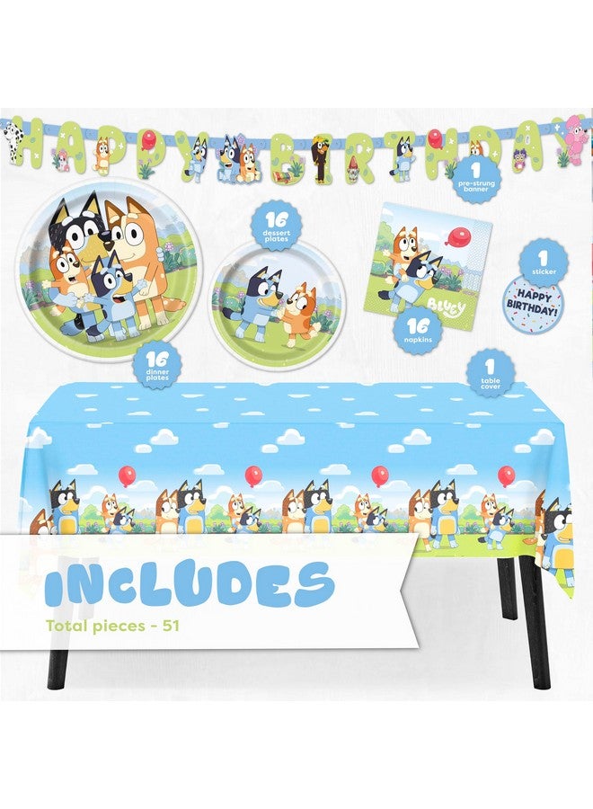 Unique Unique Bluey Birthday Party Supplies | Serves 16 Guests | Officially Licensed Bluey Party Decorations - Banner, Table Cloth, Dinner & Cake Plates, Napkins, Sticker  - Image 2
