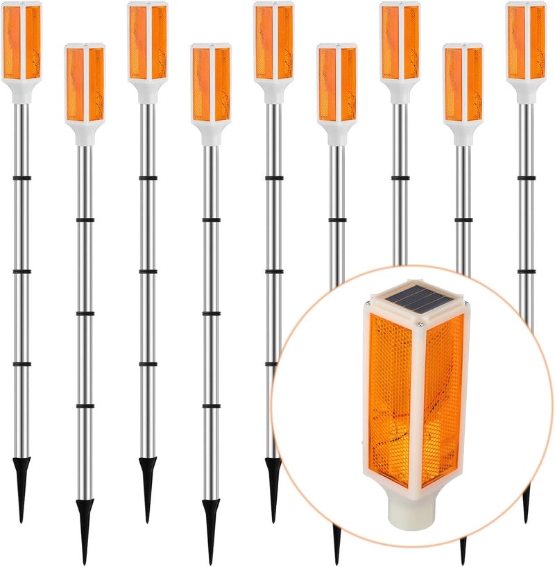 Macarrie Macarrie 9 Packs Solar Powered Driveway Markers Lights Reflective Driveway Reflector on Poles for Snow Road Outdoor Yard Parking Sidewalk Landscape 37 InchOrange  - Image 1