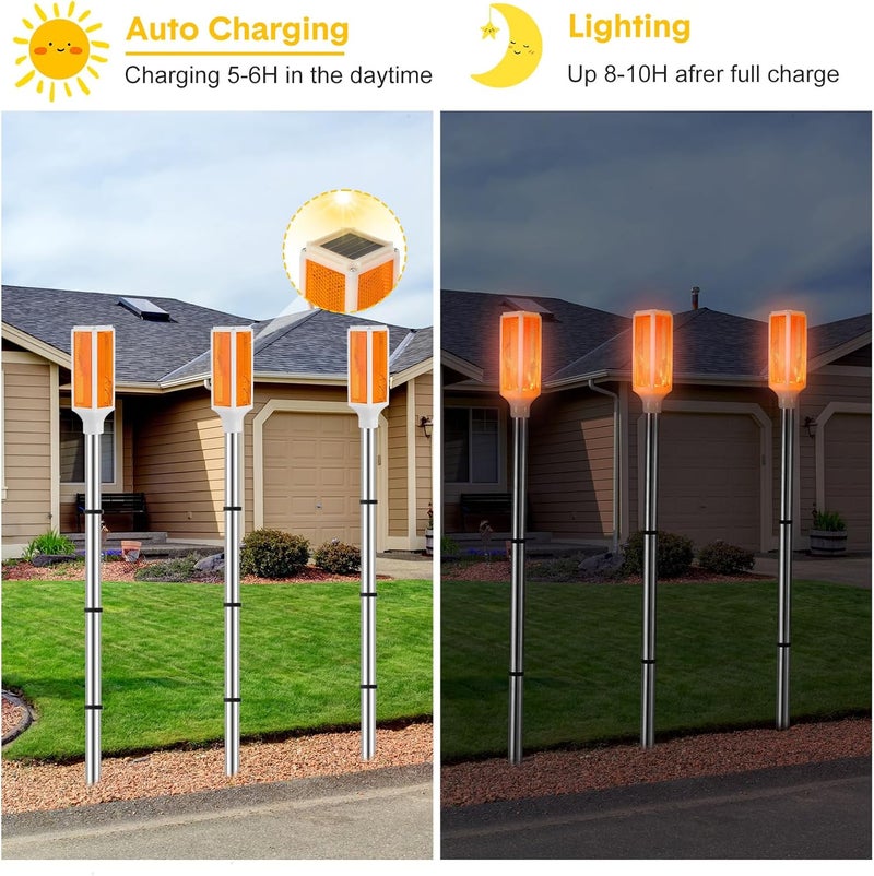 Macarrie Macarrie 9 Packs Solar Powered Driveway Markers Lights Reflective Driveway Reflector on Poles for Snow Road Outdoor Yard Parking Sidewalk Landscape 37 InchOrange  - Image 4